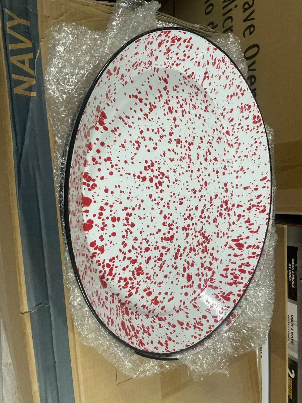 Set of 3 Red Co. Oven Safe Enamelware Metal Classic 16.5 Serving Oval Platters